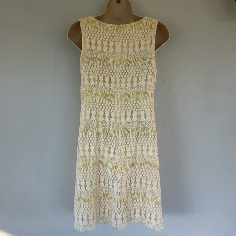 Jessica Howard yellow white lace overlay sleeveless pencil dress size 6P - Picture 7 of 16